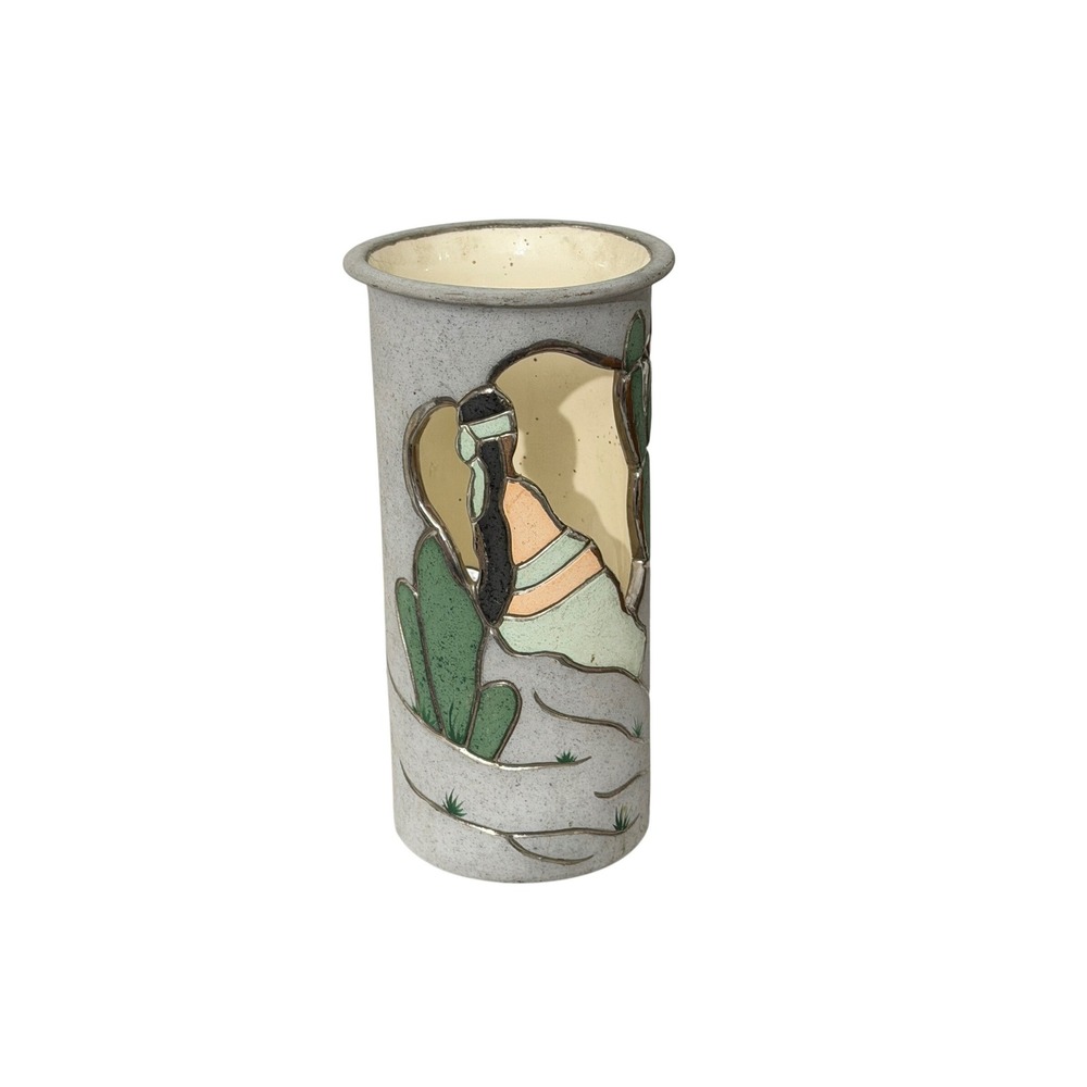 SWC Southwest Ceramic Candle Luminary OS Gray Cut Out Cactus Woman Design